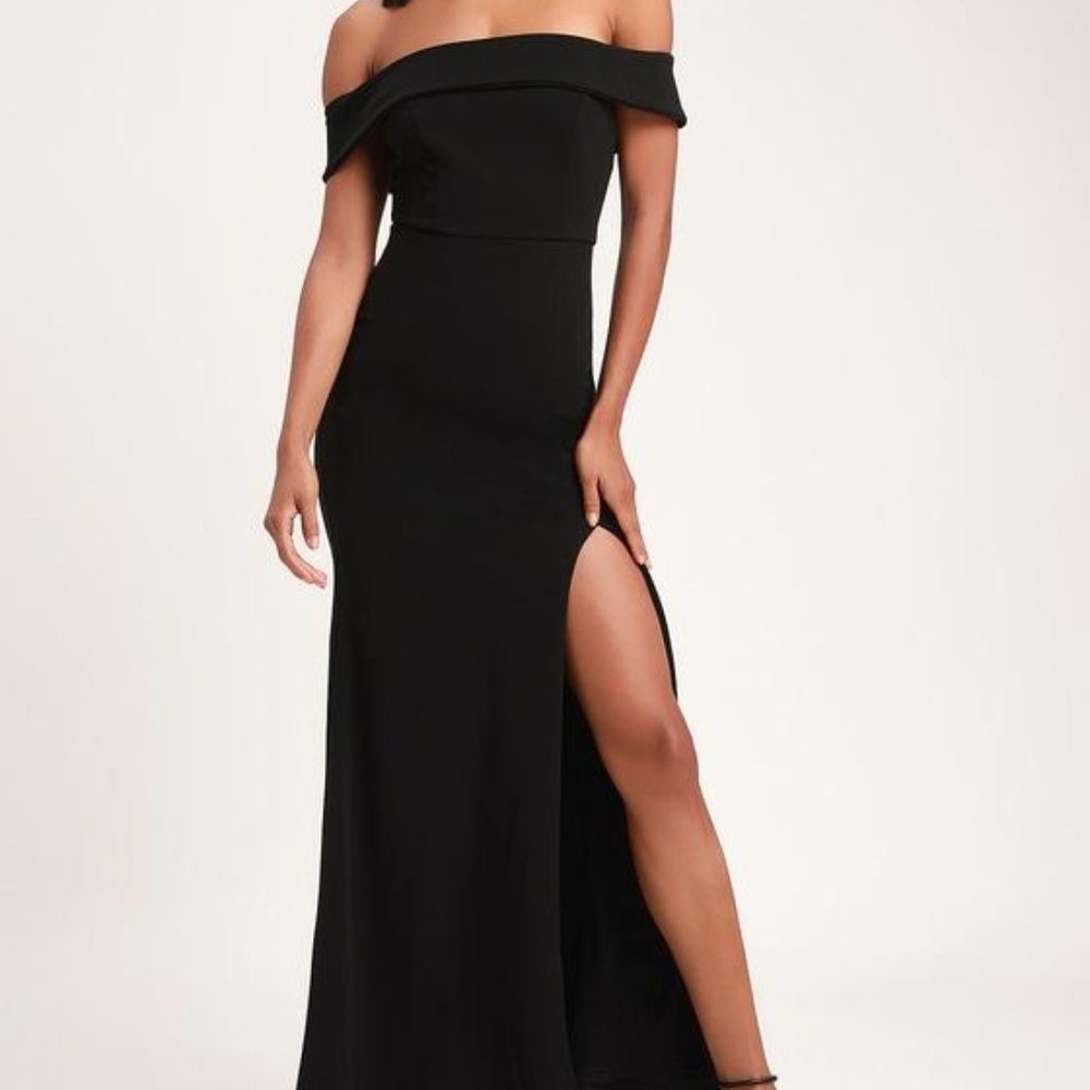 Lulus Black Off-the-Shoulder Maxi Dress Size S #42